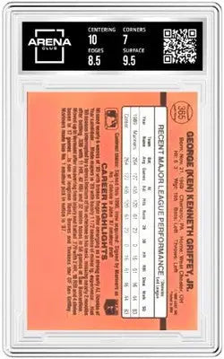 Donruss Ken Griffey Jr 1990 baseball trading card in protective slab graded high quality
