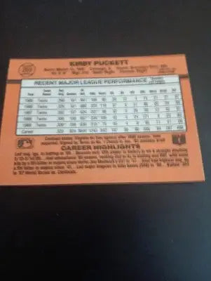 1990 Donruss - Kirby Puckett #269. Twins. NRMT+ - Baseball Card Single
