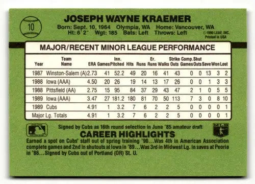 Original gloss Joe Kraemer baseball card 1990 Donruss The Rookies NRMT-MT