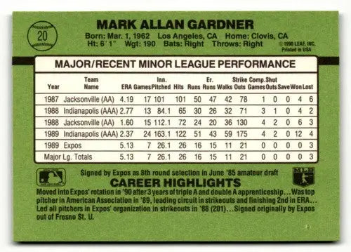 1990 Donruss The Rookies Mark Gardner baseball card with original gloss, Mark Gardner NrMt-Mt