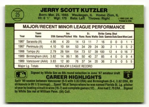Jerry Kutzler 1990 Donruss The Rookies rookie baseball card with original gloss