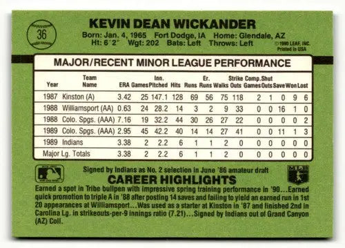 1990 Donruss The Rookies #36 Kevin Wickander NrMt-Mt ID:50879 - Baseball Card Single