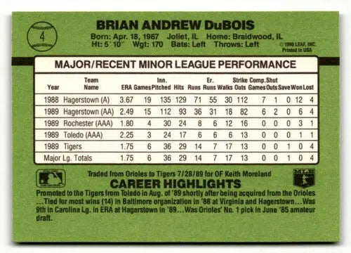 1990 Donruss The Rookies #4 Brian DuBois NrMt-Mt ID:50847 - Baseball Card Single