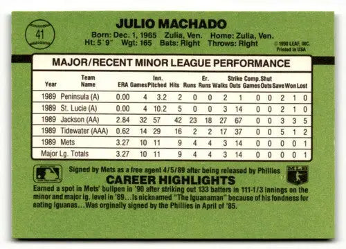 1990 Donruss The Rookies #41 Julio Machado NrMt-Mt ID:50884 - Baseball Card Single