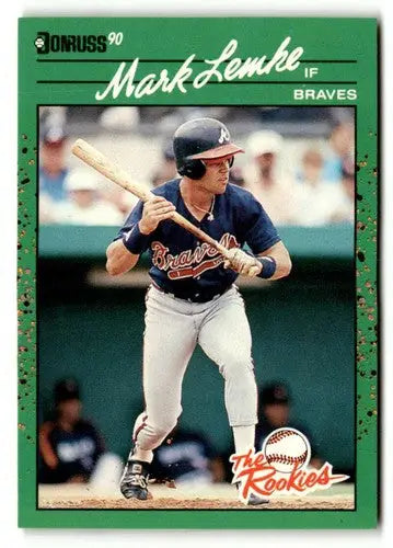 Original gloss Mark Lemke baseball card from 1990 Donruss The Rookies series