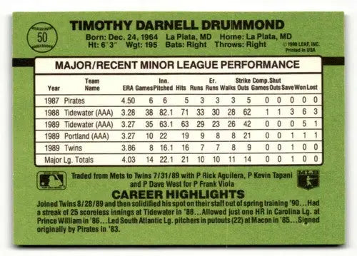 1990 Donruss The Rookies #50 Tim Drummond NrMt-Mt ID:50893 - Baseball Card Single