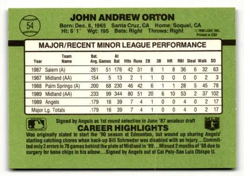 1990 Donruss The Rookies #54 John Orton NrMt-Mt ID:50896 - Baseball Card Single
