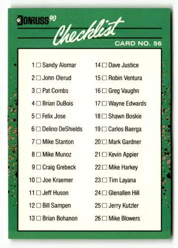 1990 Donruss The Rookies Baseball Card Checklist CL NrMt-Mt featuring Simply Sandoval