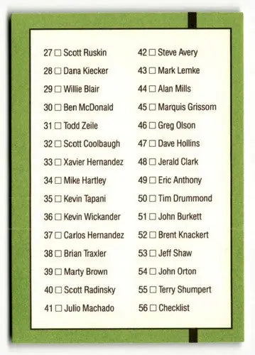 1990 Donruss The Rookies Baseball Card Checklist CL NrMt-Mt featuring Simply Sandoval