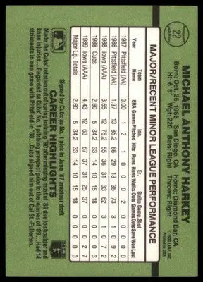 1990 Donruss The Rookies Mike Harkey 22 Chicago Cubs NM - Baseball Card Single