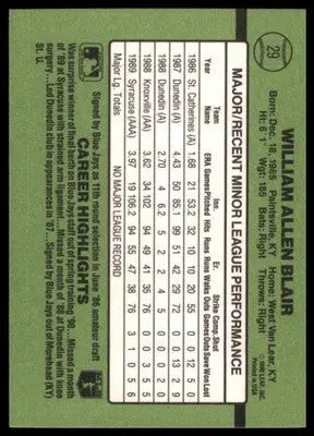 1990 Donruss The Rookies Willie Blair 29 Toronto Blue Jays NM - Baseball Card Single