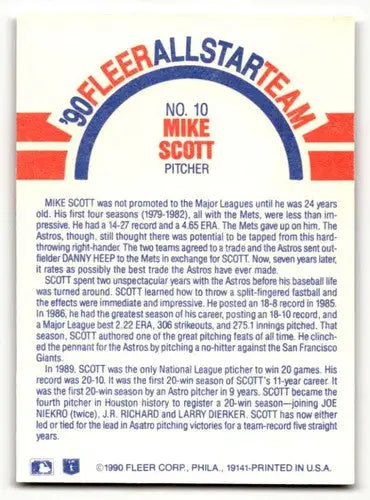 1990 Fleer #10 Mike Scott Houston Astros Baseball Cards EX/NM ID:62774 - Baseball Card Single