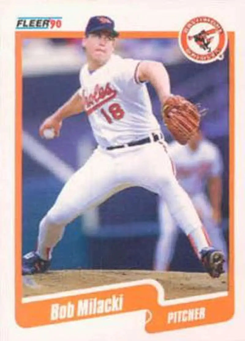 1990 Fleer #182 Bob Milacki NM-MT Baltimore Orioles Baseball Card - Baseball Card Single