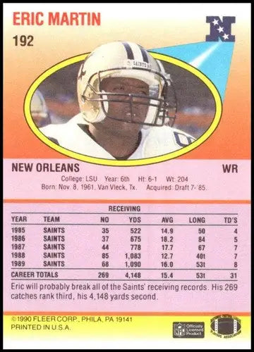 Vintage 1990 Fleer Eric Martin football card with original gloss from Simply Sandoval