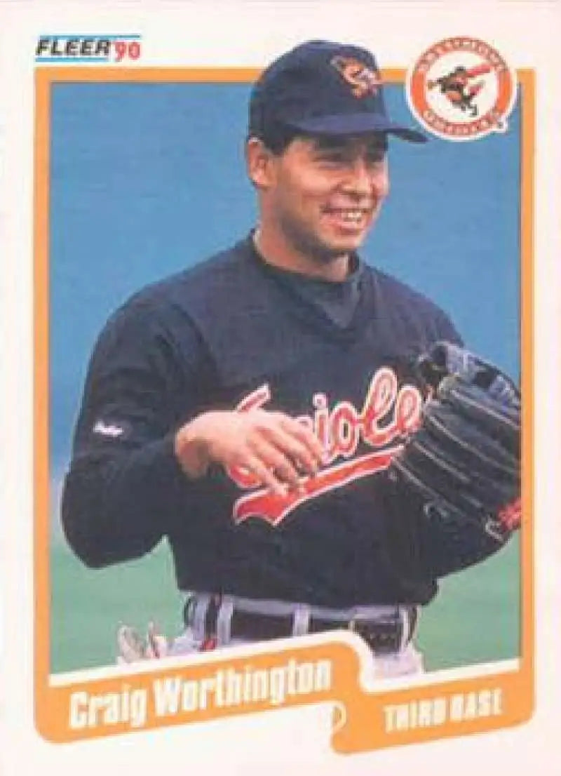 1990 Fleer #195 Craig Worthington NM-MT Baltimore Orioles Baseball Card - Baseball Card Single