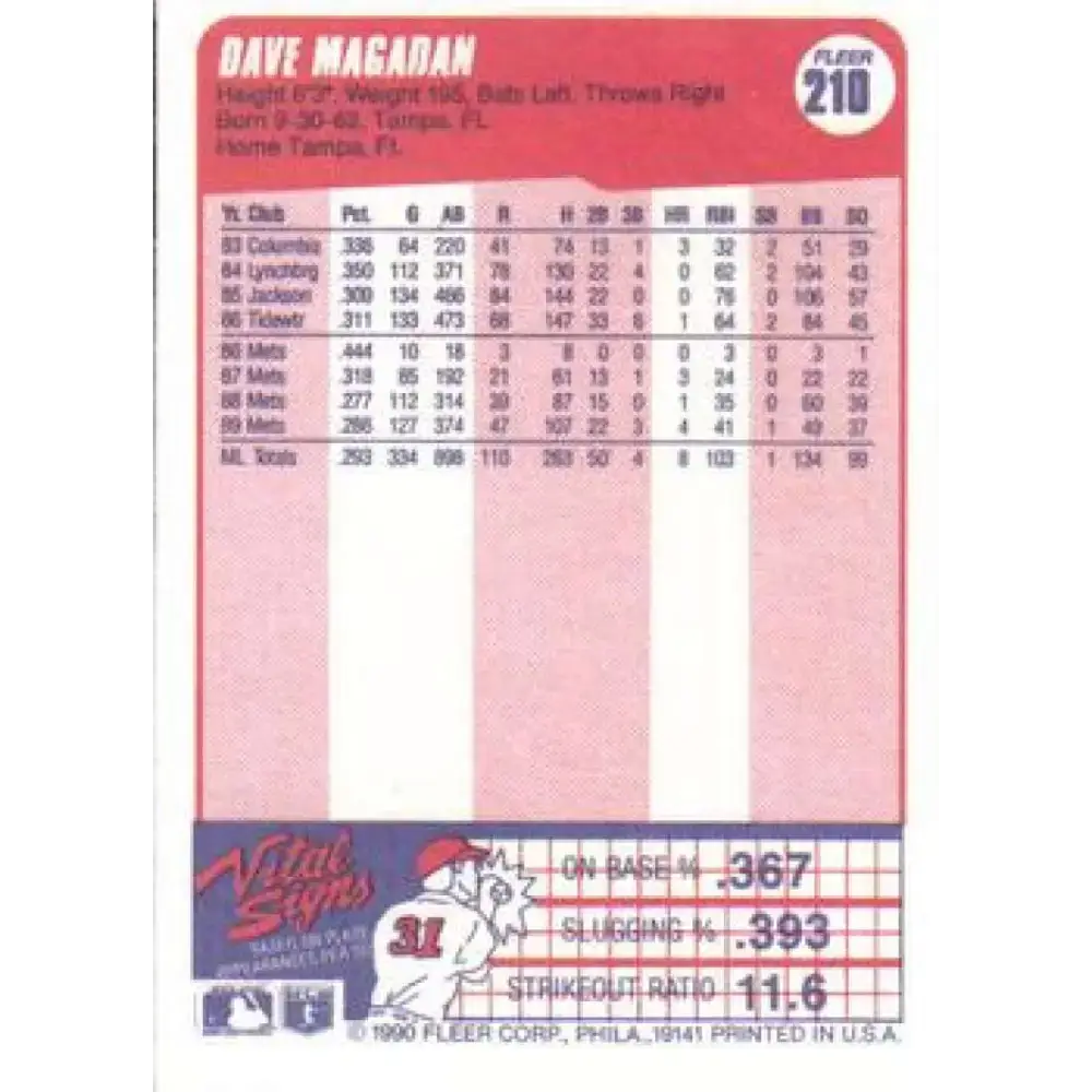 1990 Fleer #210 Dave Magadan NM-MT New York Mets Baseball Card - Baseball Card Single
