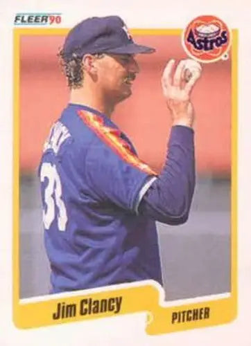 1990 Fleer Jim Clancy baseball card showcasing original gloss in sports cards collection