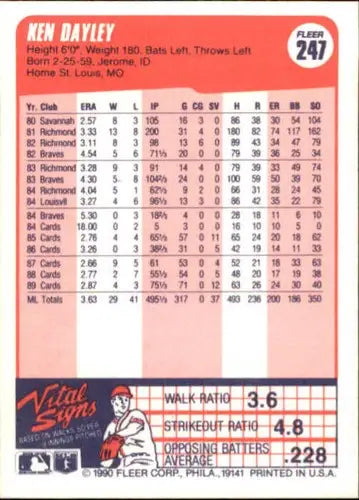 1990 Fleer #247 Ken Dayley NM-MT Cardinals ID:3618 - Baseball Card Single
