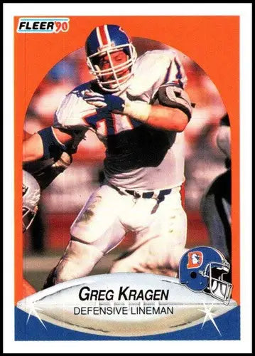 Original gloss 1990 Fleer Greg Kragen Broncos football trading card featuring Greg Kragen