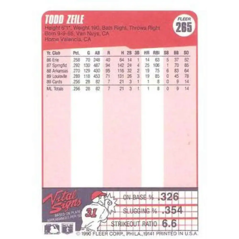 1990 Fleer #265 Todd Zeile NM-MT St. Louis Cardinals Baseball Card - Baseball Card Single