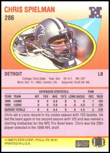 1990 Fleer #286 Chris Spielman NM-MT Lions - Football Card Single