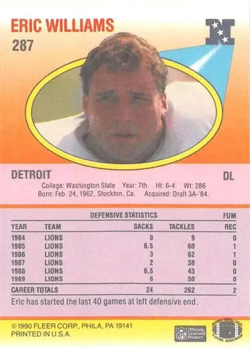 1990 Fleer #287 Eric Williams NM-MT RC Rookie Lions - Football Card Single