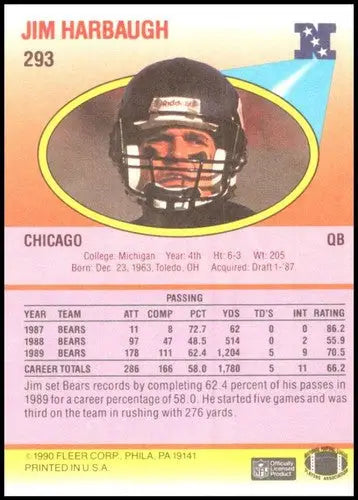 Jim Harbaugh football card with original gloss from 1990 Fleer #293 Simply Sandoval