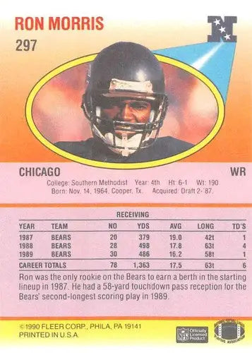 Original gloss 1990 Fleer Ron Morris Bears football card featuring Simply Sandoval