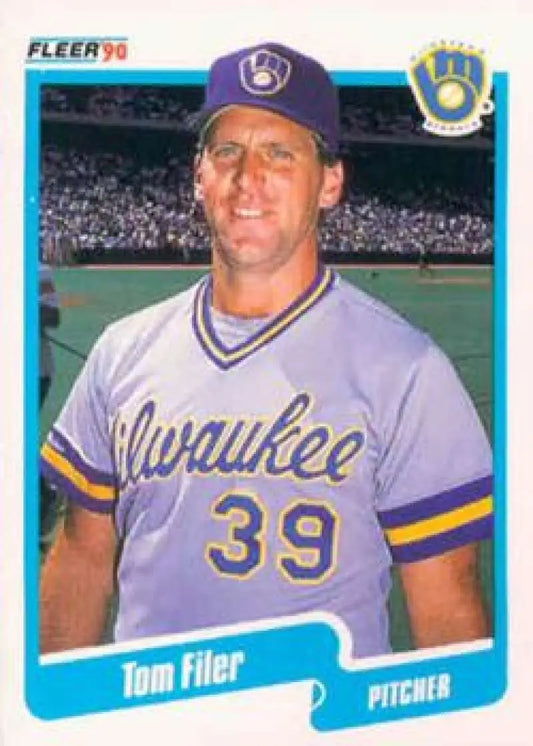 1990 Fleer #322 Tom Filer NM-MT Milwaukee Brewers Baseball Card - Baseball Card Single