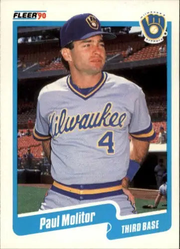 Original gloss 1990 Fleer Paul Molitor NM-MT baseball card featuring Milwaukee Brewers