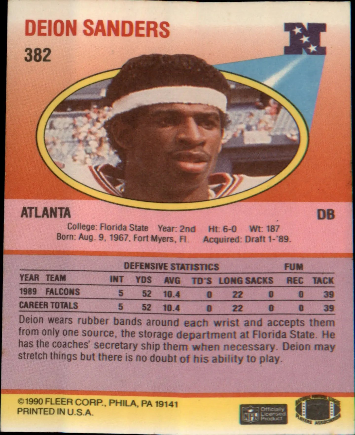 1990 Fleer #382 Deion Sanders - Football Card Single