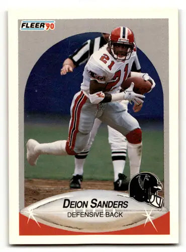 Original gloss Deion Sanders football card from 1990 Fleer #382 featuring Falcons UER