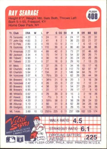1990 Fleer #408 Ray Searage NM Near Mint Dodgers ID:13180 - Baseball Card Single