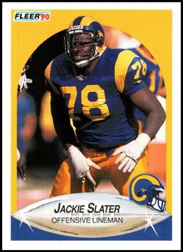 Original gloss 1990 Fleer Jackie Slater Los Angeles Rams football card featuring Simply Sandoval
