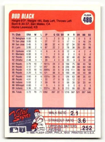 Bud Black Cleveland baseball card from 1990 Fleer #486 Cleveland Indians