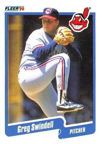 Original gloss 1990 Fleer Greg Swindell baseball card featuring Indians team image