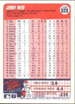 Original gloss of 1990 Fleer Jerry Reed baseball card featuring Mariners player Simply Sandoval