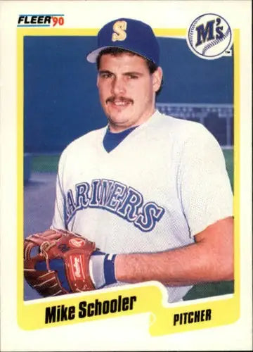 Original gloss 1990 Fleer Mike Schooler baseball card featuring Mariners player Simply Sandoval