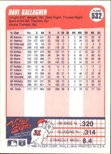1990 Fleer #532 Dave Gallagher NM-MT White Sox ID:3641 - Baseball Card Single