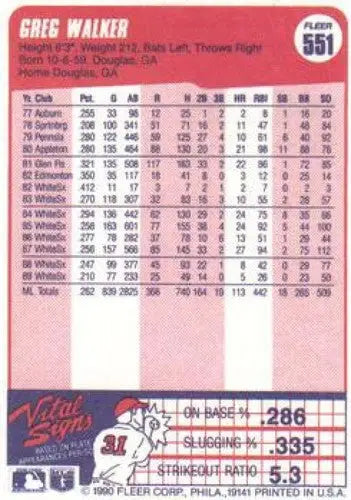 1990 Fleer #551 Greg Walker NM-MT White Sox - Baseball Card Single
