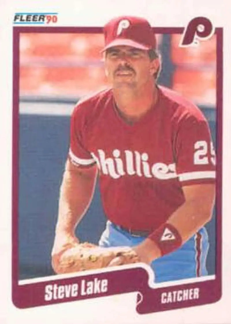 1990 Fleer #566 Steve Lake NM-MT Philadelphia Phillies Baseball Card - Baseball Card Single