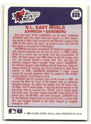 Baseball card back featuring original gloss of Howard Johnson and Ryne Sandberg
