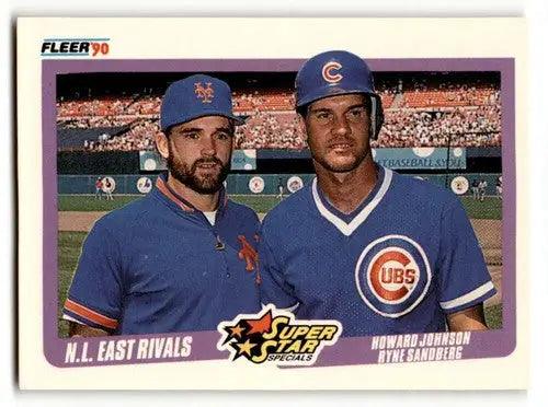 1990 Fleer baseball card featuring Howard Johnson and Ryne Sandberg with original gloss