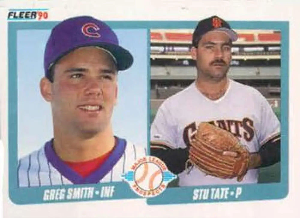 1990 Fleer #643 Greg Smith/Stu Tate NM-MT RC Rookie Chicago Cubs/San Francisco Giants Baseball Card - Baseball Card