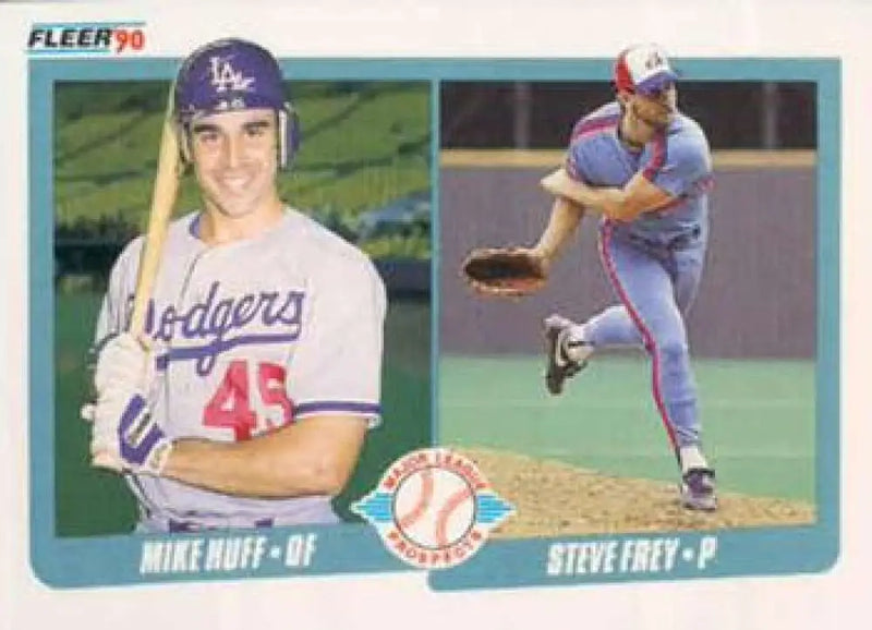 1990 Fleer #649 Mike Huff/Steve Frey NM-MT RC Rookie Los Angeles Dodgers/Montreal Expos Baseball Card - Baseball Card