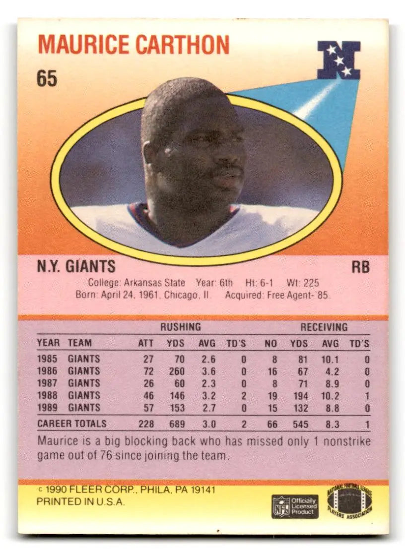 1990 Fleer #65 Maurice Carthon - Football Card Single