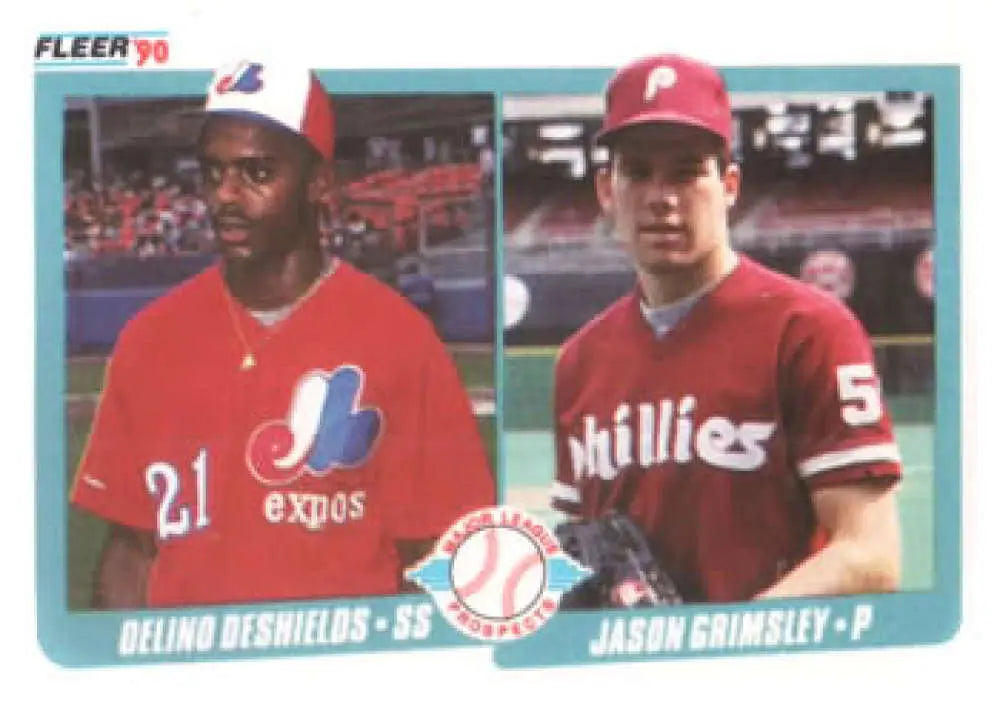 1990 Fleer #653 Delino DeShields/Jason Grimsley NM-MT RC Rookie Philadelphia Phillies/Montreal Expos Baseball Card