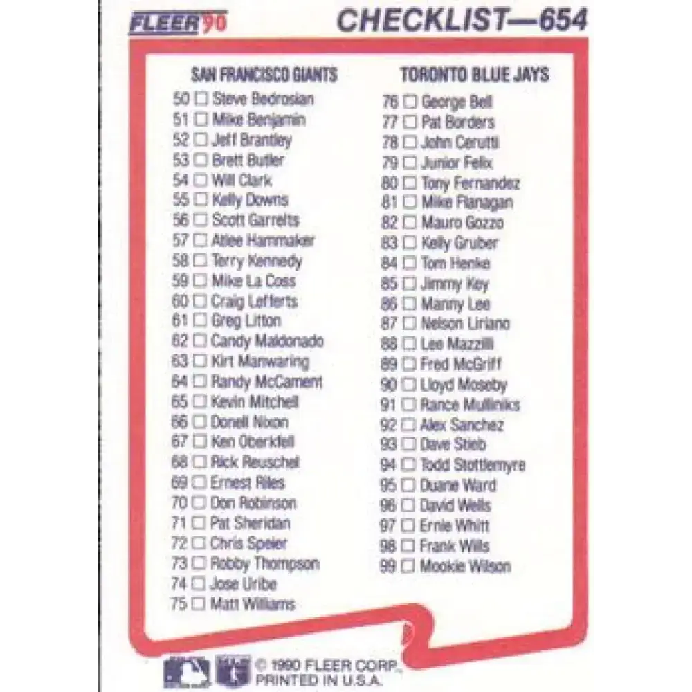 1990 Fleer #654 A’s/Cubs-Giants/Blue Jays CL NM-MT Oakland Athletics/Chicago Cubs/San Francisco Giants/Toronto Blue