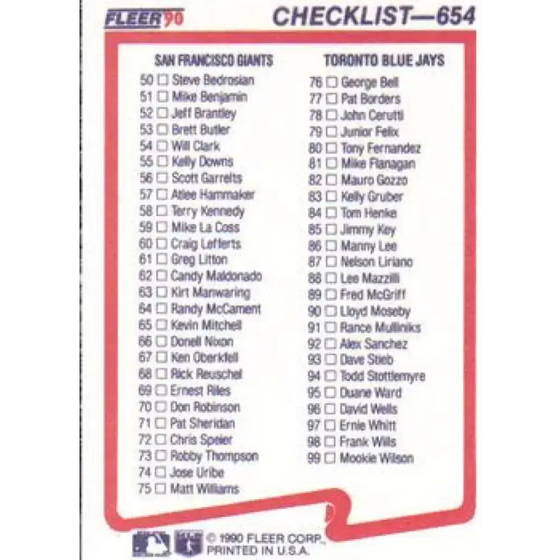 1990 Fleer #654 A’s/Cubs-Giants/Blue Jays CL NM-MT Oakland Athletics/Chicago Cubs/San Francisco Giants/Toronto Blue