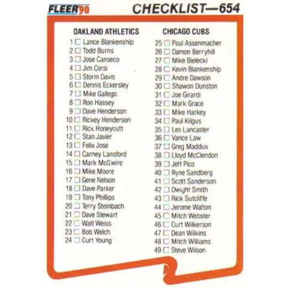 1990 Fleer #654 A’s/Cubs-Giants/Blue Jays CL NM-MT Oakland Athletics/Chicago Cubs/San Francisco Giants/Toronto Blue